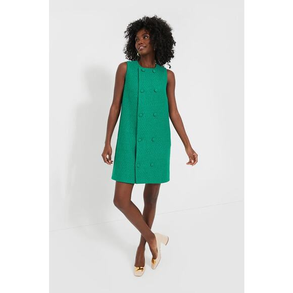 Tuckernuck Pomander Place Emerald Green Tweed Bianca Dress - Picture 2 of 11
